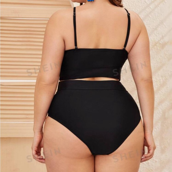 NWT 👙 SHEIN Swim BAE Plus Contrast Mesh High Waisted Bikini Swimsuit - Picture 2 of 6
